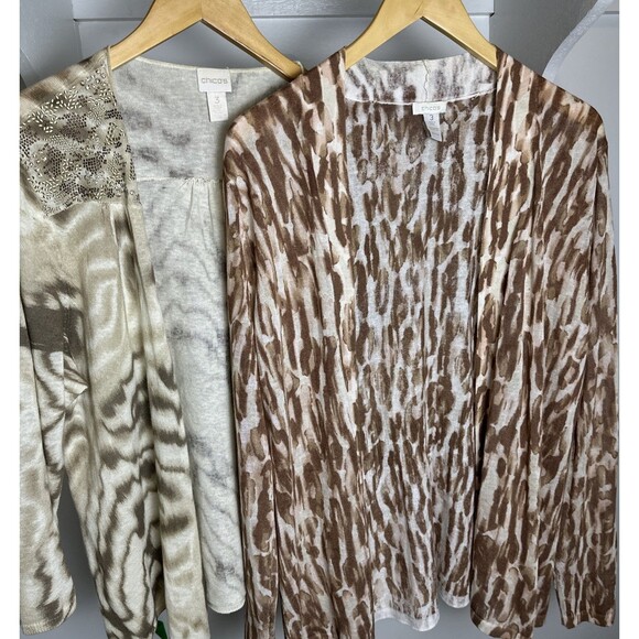2pc Lot Chico’s Lightweight Cardigan Sweaters Size 3 Open Front Brown - Picture 1 of 16